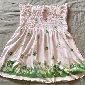 Green Flowers Ruched Tube Top